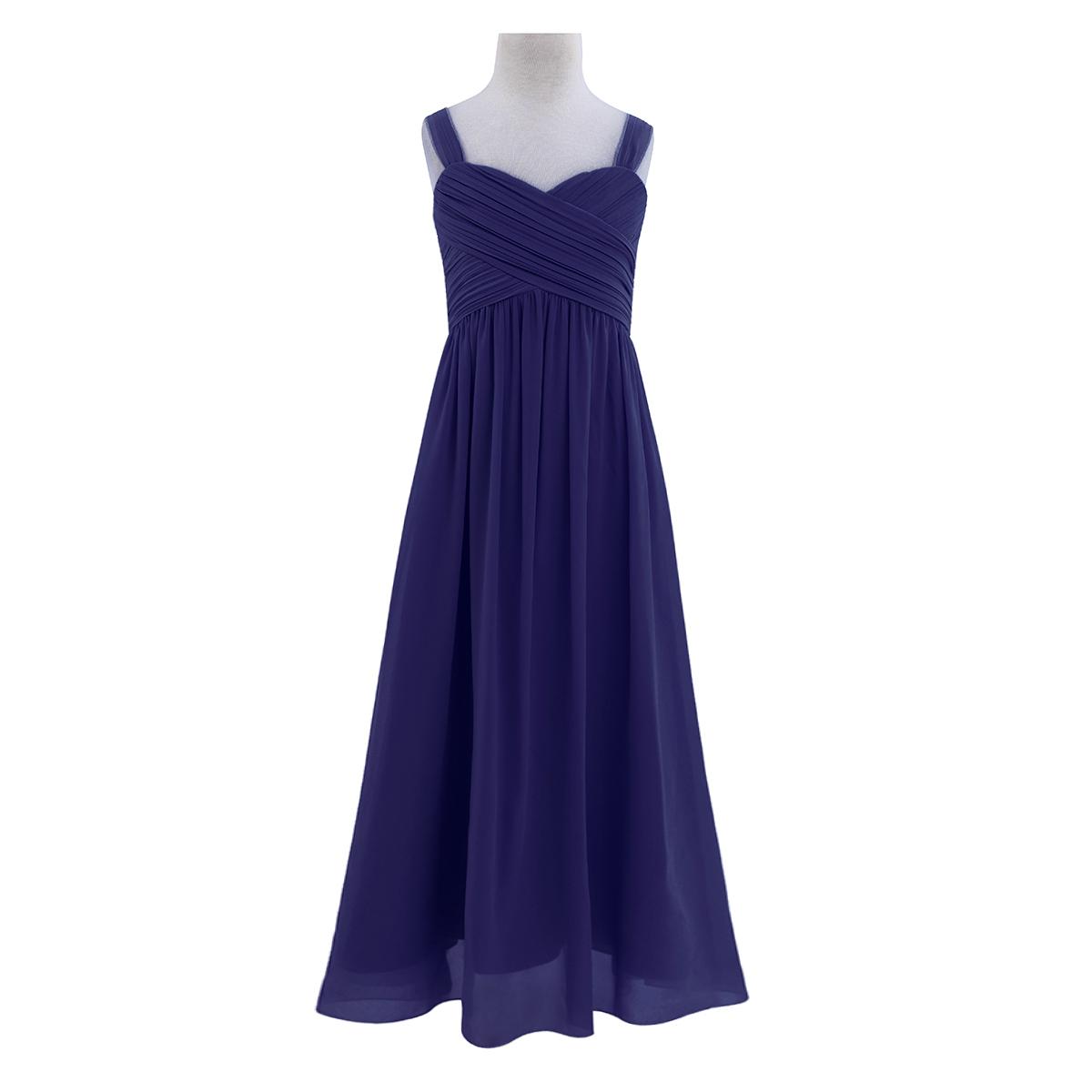 

Детское платье с цветочным узором для девочек, шифоновое плиссированное платье с широкими бретелями, свадебное платье с цветочным узором для подружки невесты, вечернее платье 9-10 Years темно-синий