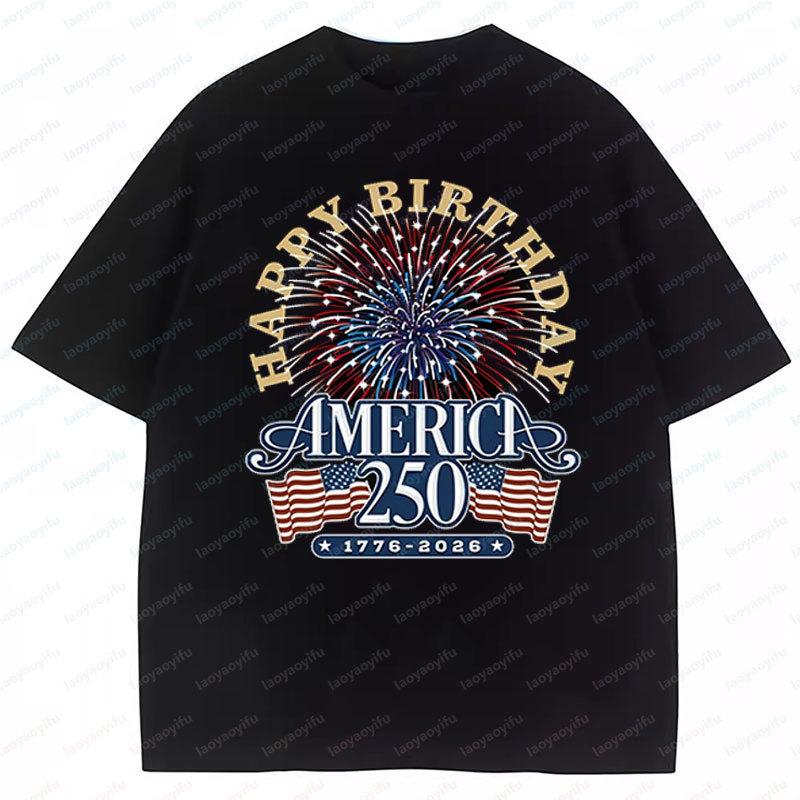 USA 250th Anniversary T Shirt America 250th Anniversary Celebration Birthday Cotton Short Sleeved Graphic T Shirts Camisetas S