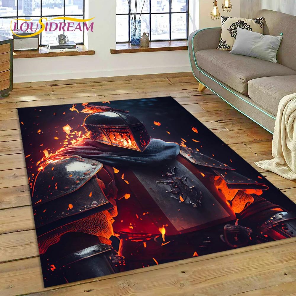 Cartoon 3D Crusaders Templar Black Knight  Carpet Rug for Home Living Room Bedroom Sofa Doormat Decor,Kids Area Rug Non-slip Mat