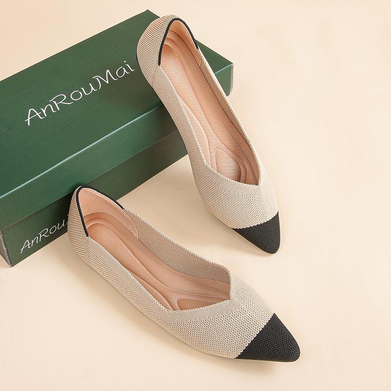 Modische, flache, spitze, gewebte Damenschuhe mit flachem Boden