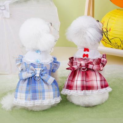 Pet Plaid Dress Pet Summer Thin Dog Clothes Small Dog Teddy Summer Dress Cat Clothes Uniforms Campus Skirt Puppy Clothes