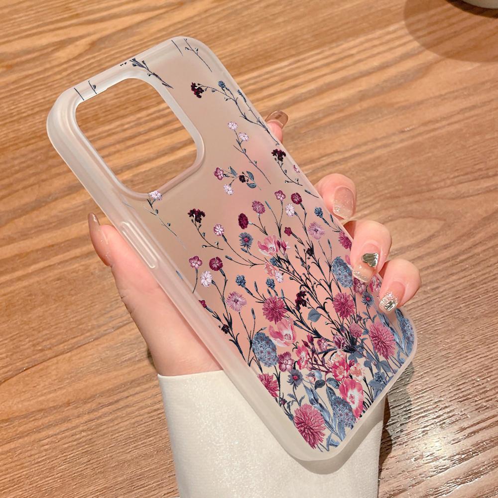 

Чохли для мобільних телефонів для iPhone 11 13 15 Pro Max 12 14 Pro Max Чохол для iPhone 16 15 Plus 13 Pro 12 Матова текстура Намальовані мультяшні квіти iPhone 16 Pro Max білий