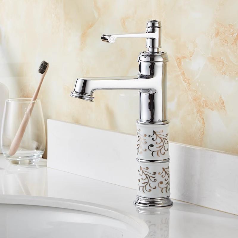 Gold Bathroom Faucet Brass and Ceramic Rose Gold Basin Faucet Deck Mounted Bathroom Water Tap Hot & Cold Mixer Tap Sink Faucet