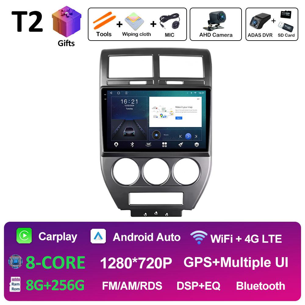 WIFI Android 14 Wireless Carplay For Jeep Compass 1 MK 2006 2007 2008 2009 2010 Car Multimedia Audio Video Player GPS Navigation