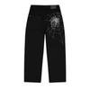 Unisex Streetwear Wide Leg Straight Jeans With Spiderweb Embroidery Cotton Denim Loose Fit Mid-Rise