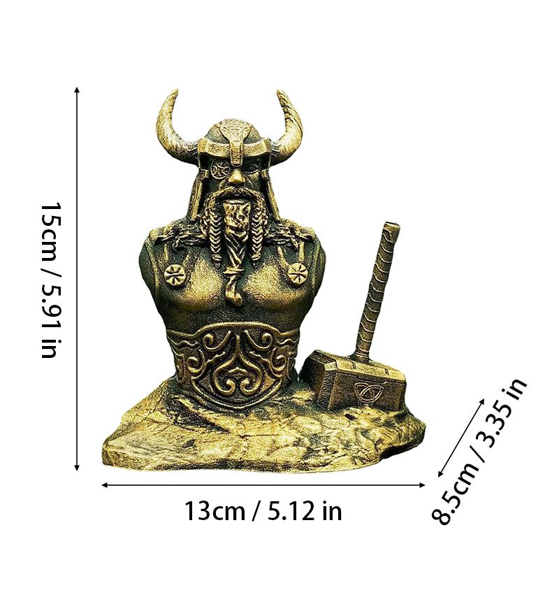 Odin Bust Ornament Resin Retro Bronze Norse Mythology All Father Hammer Statue Handicraft Living Room Study Gift