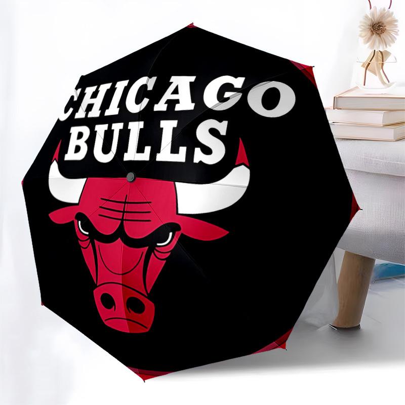 1 Stück Chicago Bulls Automatischer Persönlichkeits-Regenschirm | Tragbarer Faltbarer 8-Rippen Manuell Öffnender, Süßes Halloween- & Weihnachtsgeschenk für Draußen, Lässiges Accessoire,