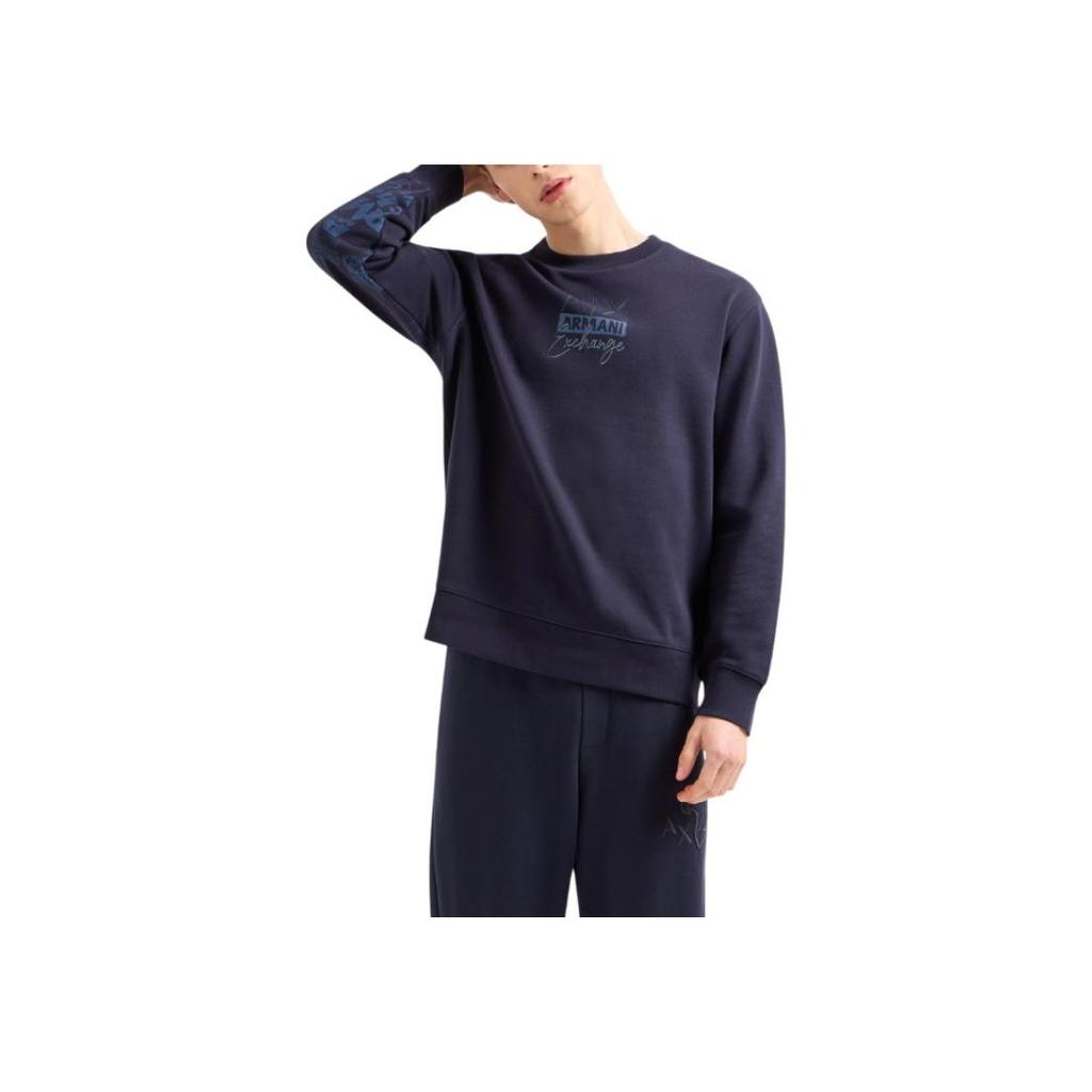 Armani Exchange SS24 Logo Letter Print Crew Neck Casual Long Sleeve Sweatshirt Men sweatshirt Navy-Blue 3DZMHK-ZJXRZ-65BH