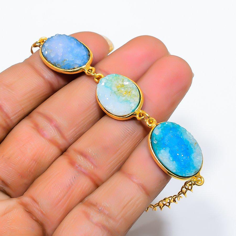 

Hememorphite Druzy Gemstone Handmade 925 Sterling Silver Bracelet 7-8 GK-5513