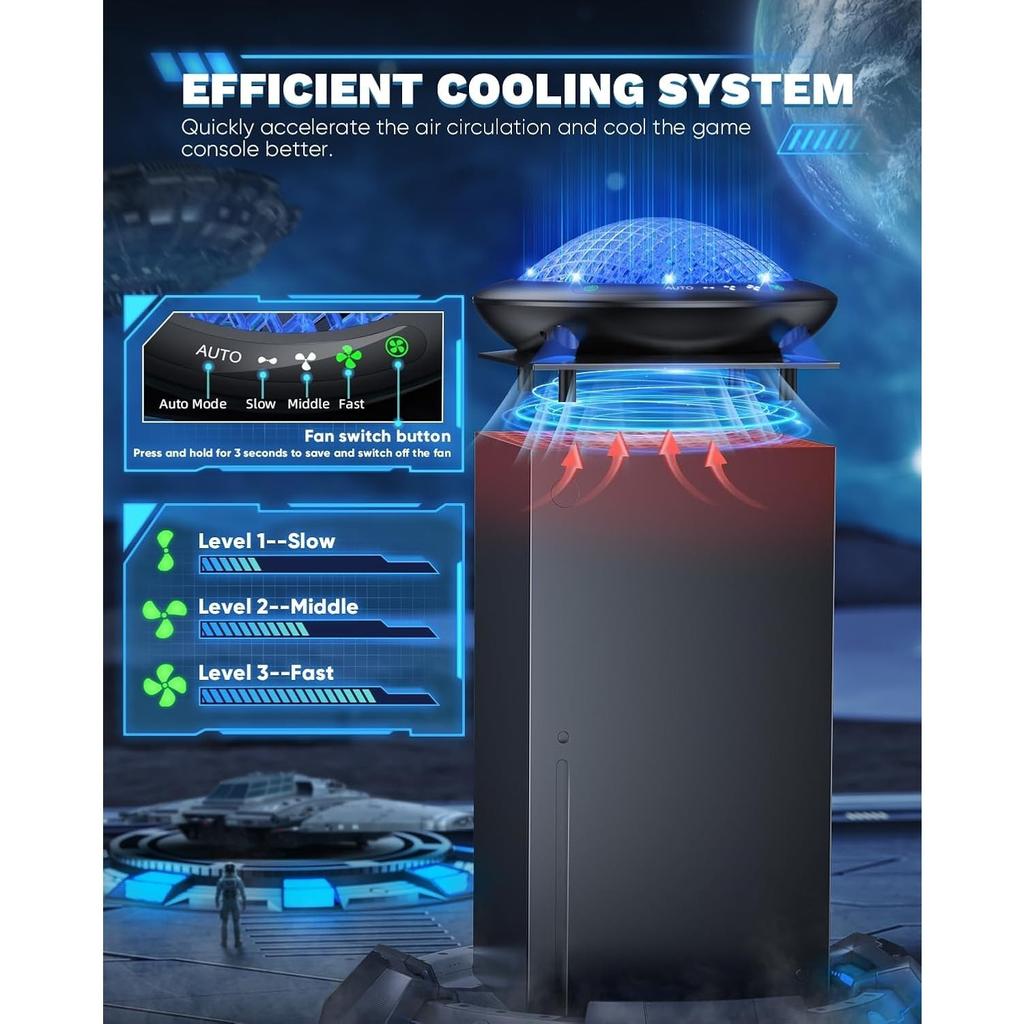 UFO Cooling Fan with 11 RGB Lights, Auto Cooling System Fan Speed Adjustable By Temperature for Xbox Series X Console, Low Noise, 3 Speed, USB Port