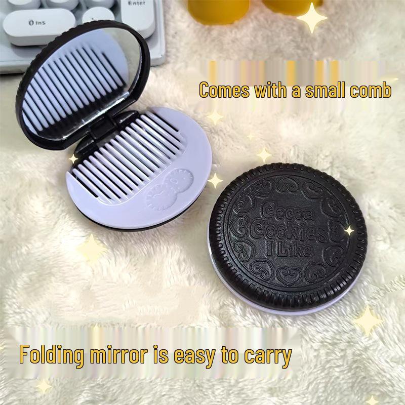 

Foldable Chocolate Cookie Makeup Mirror & Comb - Cute Pocket Princess Round Mirror темно-коричневого кольору