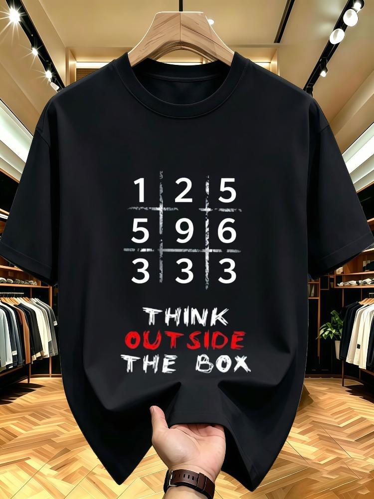 Unisex O Neck Tee Math Grid Think Outside Box Print Cotton Short Sleeve Loose Summer Street Breathable Daily Casual Basic Wear Top