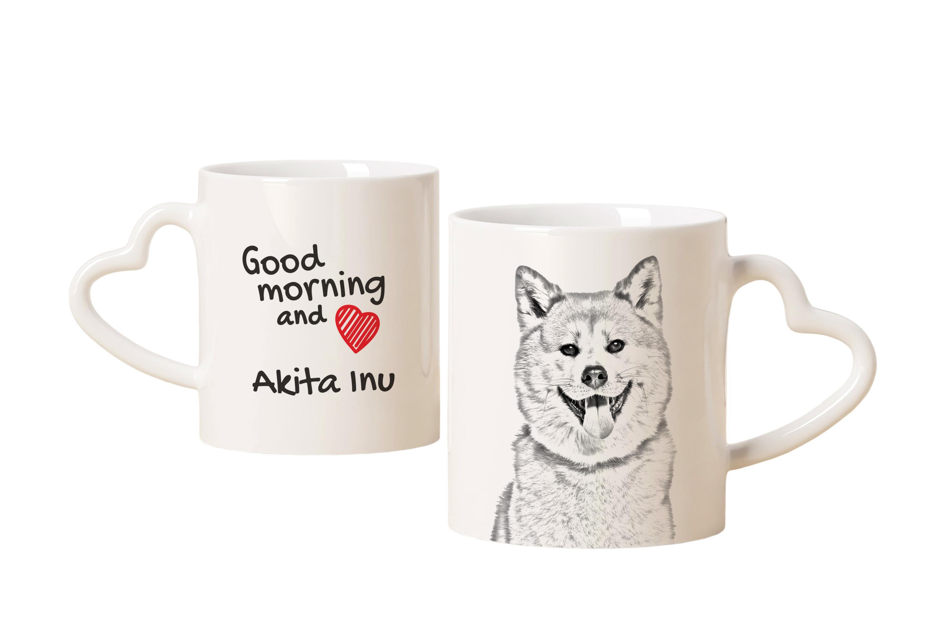 

Akita, Akita Inu - cup with a dog, adorable cup with a heart-shaped handle, universal gift from the Art-Dog brand білий