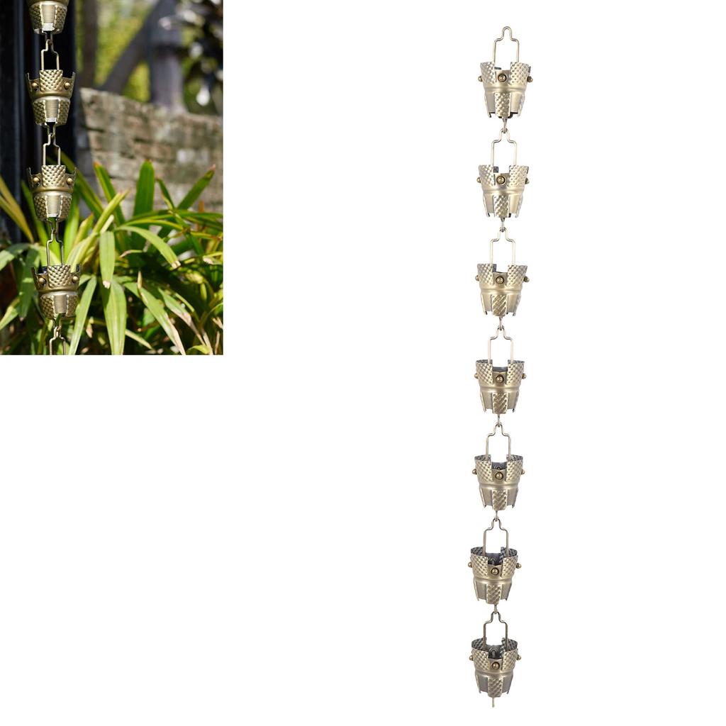 Bronze Tripod Rain Chain, 3.28ft, 7cups, Vanized Antique Bronze Hanging Decorative Rainwater Catch Chain for Outdoor Garden, Yard, Temple