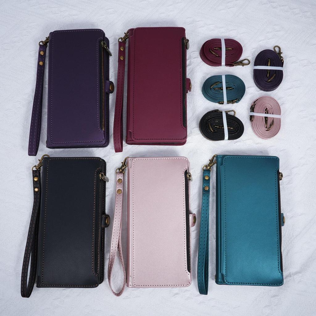 IPhone17 Retro Etui Portfel Skórzany na Ramię ze Sznurkiem i Miejscami na Karty