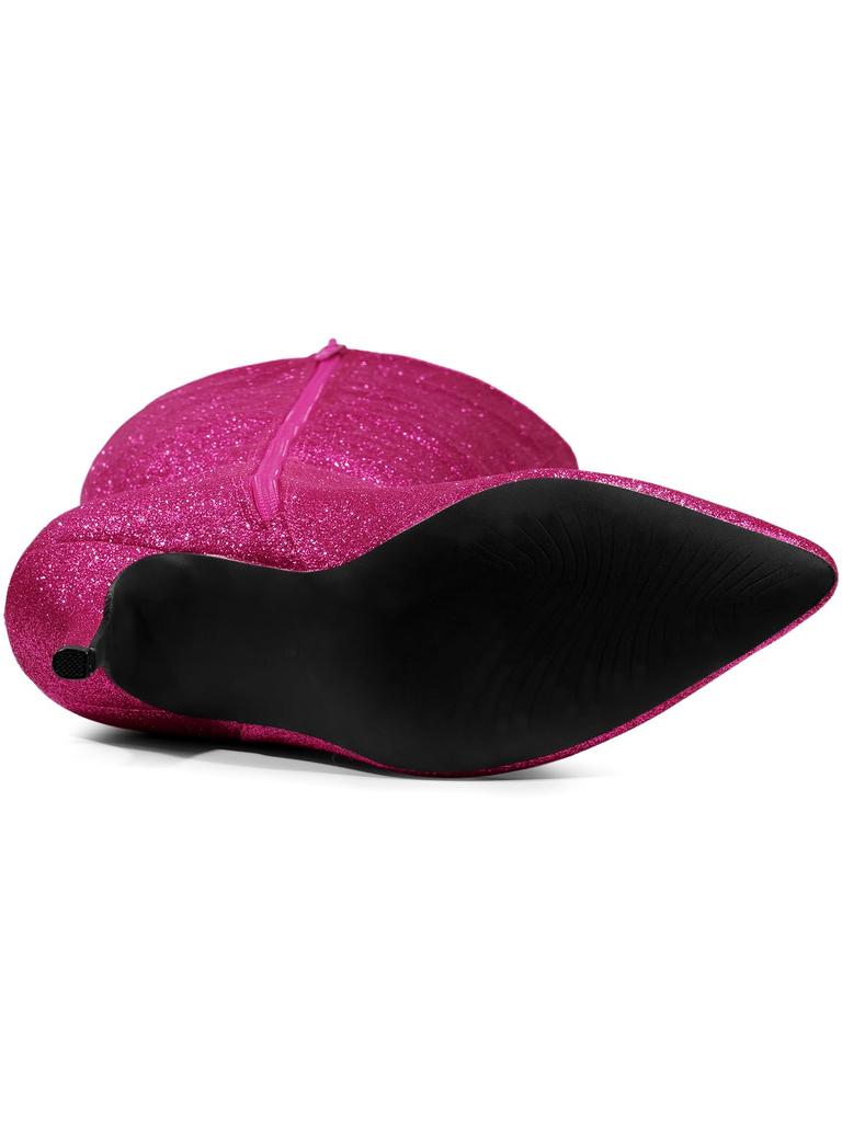 Allegra K Women's Knee-High Boots with Sparkle Glitter Stiletto Heels, Hot Pink, Size 24.0 Cm