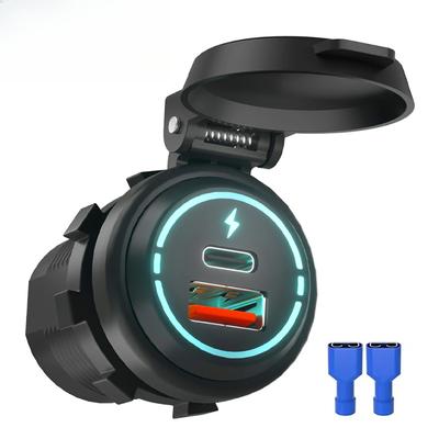 12V/24V Araç USB Şarj Soketi PD Tip C + QC 3.0 Güç Çıkışı Yaylı Kapaklı Çift Port Motosiklet ATV RV için Hızlı Şarj