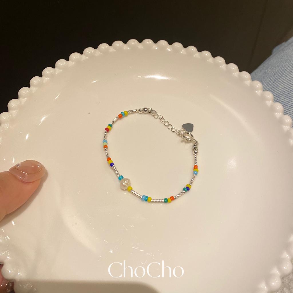 Dopamine Girl Color Broken Silver Beaded Bracelet Women's Niche Design Sense Summer Fashion Versatile Jewelry Bracelet
