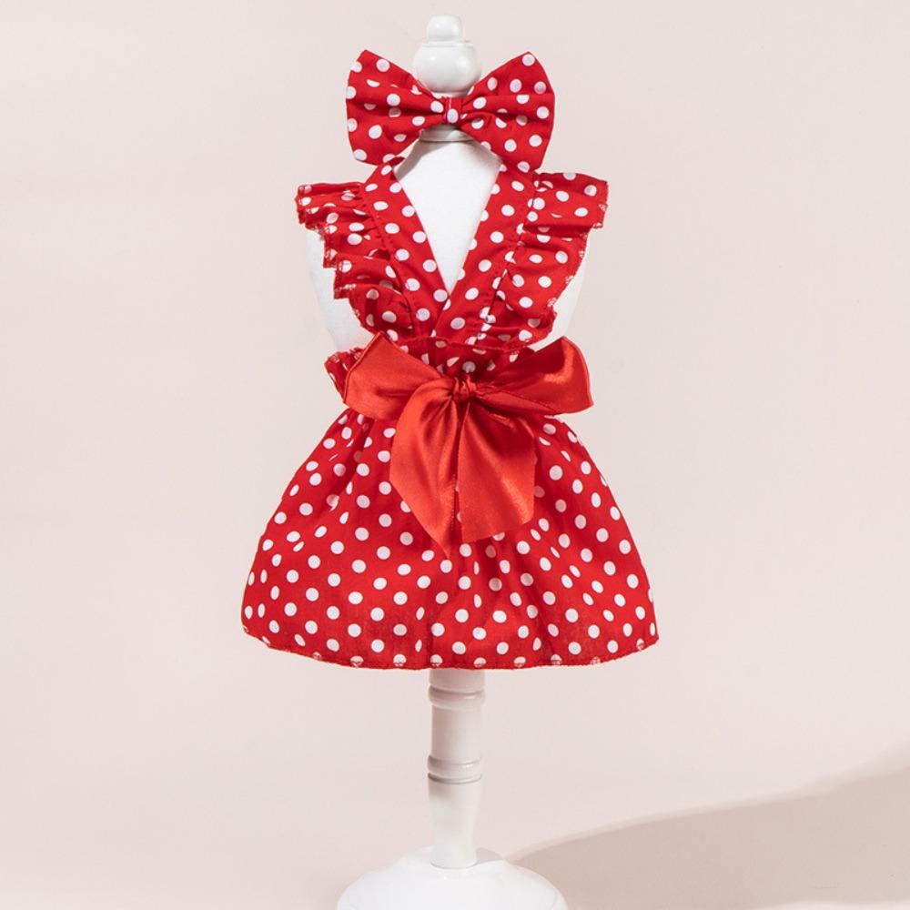 Flying Sleeve Pet Skirts Bow Headband Pet Dress Cute Cat Dog Princess Dress  Spring Summer