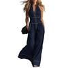 Huaqianguhh Women's Sleeveless Jumpsuit, Zip Up Stand Collar Wide Leg Pants Rompers, Casual Summer One Piece Outfits with Pockets