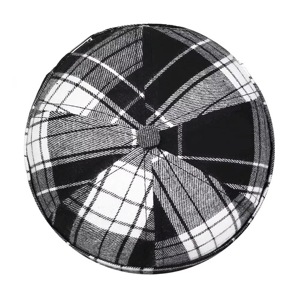 Large Checkered Melon Skin Tang Hat Breathable Docker Cap Round Top Beanies Hat Adjustable Plaid Landlord Hat Brimless Hat