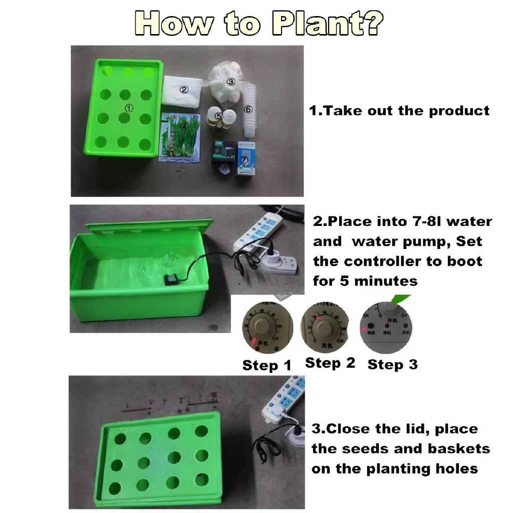 12 Löcher Pflanzenstandort Hydroponisches System Anzucht Blase Indoor Schrank Box Sets
