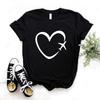 Travel Plane Heart Love Print Women Tshirt Casual Funny T Shirt Girl Top Tee Graphic T Shirts Y2K Top Women Clothing