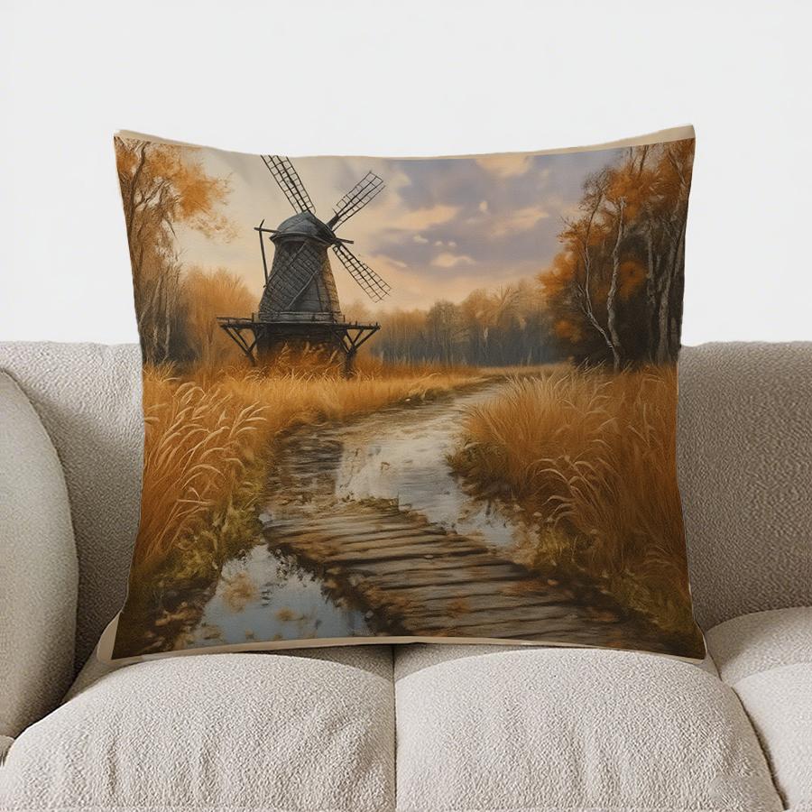 Home Decor Autumn Windmill Pathway Decorative Pillow Cover Pattern Cushion Cover Suitable For Sofa Bedroom Car Pillow Cover