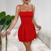 Elegante Vestito Estivo Corto Senza Spalline Sexy Schiena Scoperta Senza Maniche Slim Fit A-line Vestiti da Festa Donna Monocolore Moda Pieghettato Abito Canottiera Abbigliamento