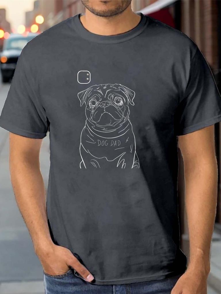 Dog Dad Pug Graphic Print Mens Cotton Casual Short Sleeve ONeck TShirt