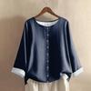 Women's Casual Long-sleeved Round Neck Solid Color Cotton And Linen Top