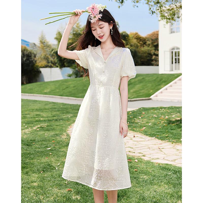Si Shui Nian Hua Simple Elegant Short Sleeve Mid-Length Dress
