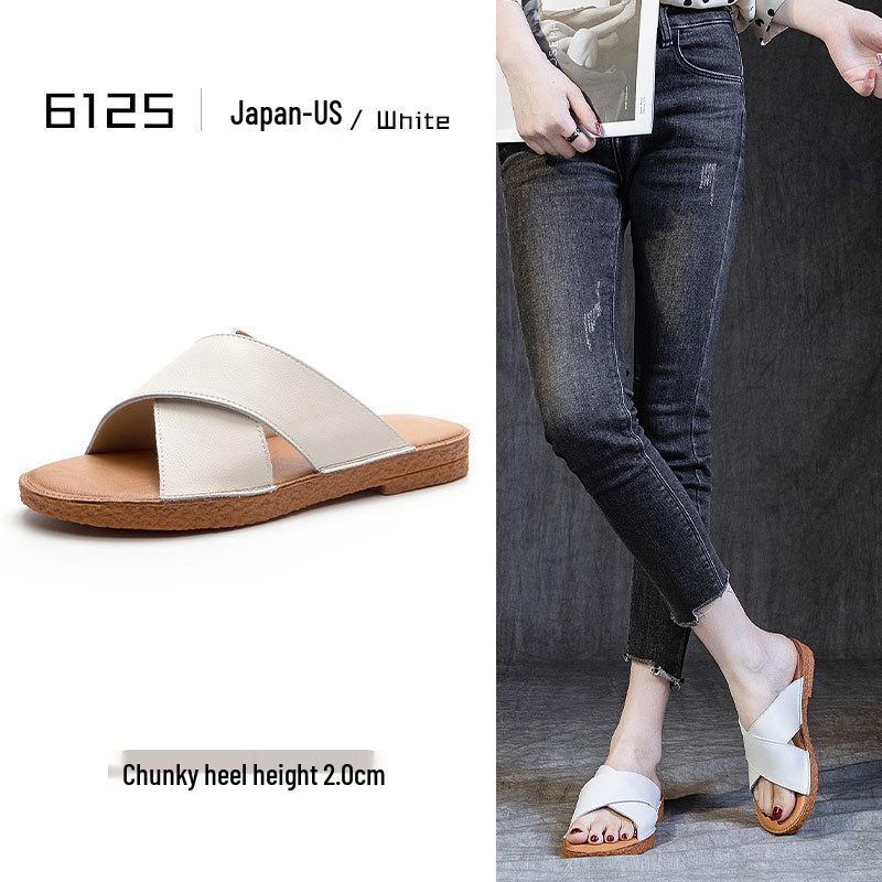 2025 Špičkové dámské módní sandály z pravé kůže - Všestranná plochá plážová obuv