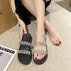 Rhinestone Transparent Belt One-word Cool Slippers Fairy Shoes Wear 2025 Summer Thick-soled Height-increasing Small Slippers