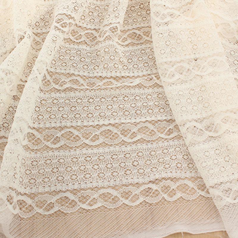 Cream Bone Jacquard Wave Stripe Lace Fabric for Shawls, Scarves, Curtains, and Covers