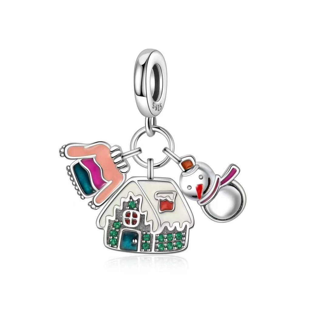 Brand New Christmas Copper Metal Santa Claus Snowman Charm Bead Component Bead Components Compatible With Pandora Authentic Original Bracelets Party