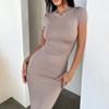 Women's Spring and Summer Solid Color Temperament Slim Short-sleeved Dress