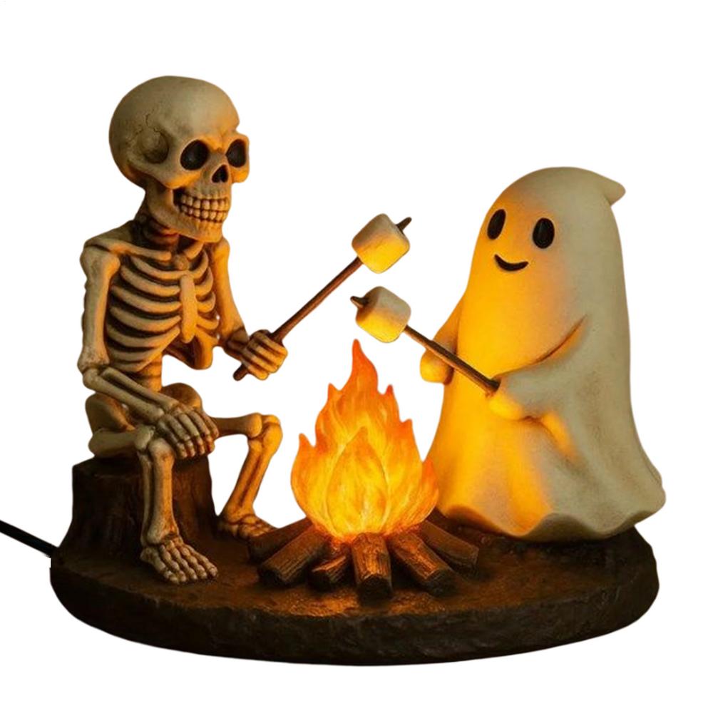 Halloween Ghost Bonfire Night Light Skeleton Ghost Campfire Flickering Night Light Indoor Figurine Lamp LED Halloween Nightlight