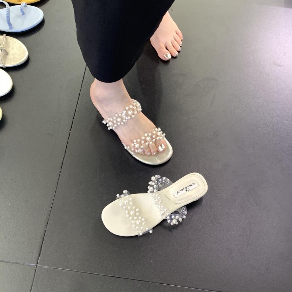 Fashion Shoes Transparent Slippers Low Luxury Slides Rubber Flip Flops Slipers Women String Bead Designer Hawaiian 2025 Rome PVC Scandal