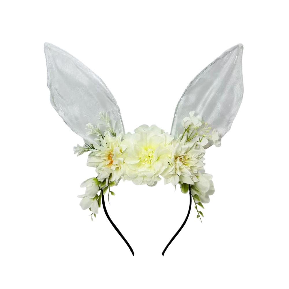 

Floral Rabbit Ears Headband Flower Bunny Ears Hair Hoop Easter Headwear Costume Party Accessories білий