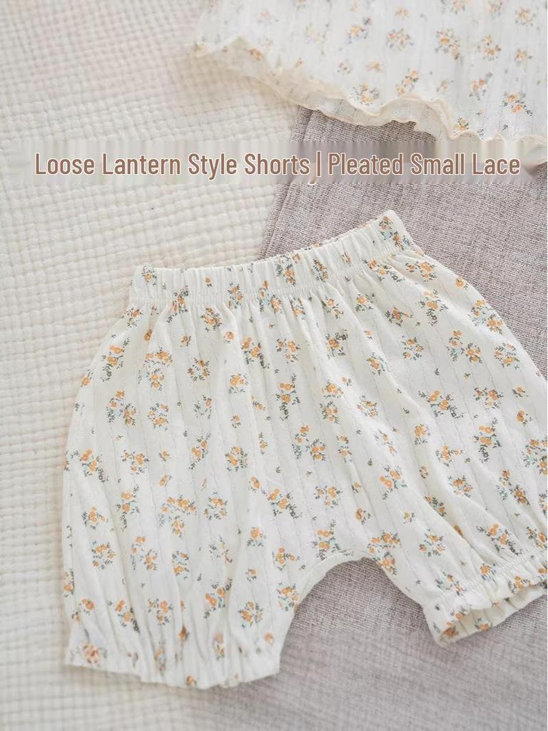 Summer Baby Girls' Floral Cotton Two-Piece Set: Breathable, Ultra-Thin Short Sleeve with Expanded Diaper Area for Infants