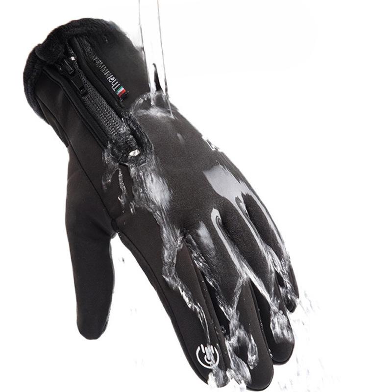 Winter Warm Adult Ski Gloves Zipper Touch Screen Motorcycle Riding Gloves Waterproof and Thickened Cold Proof