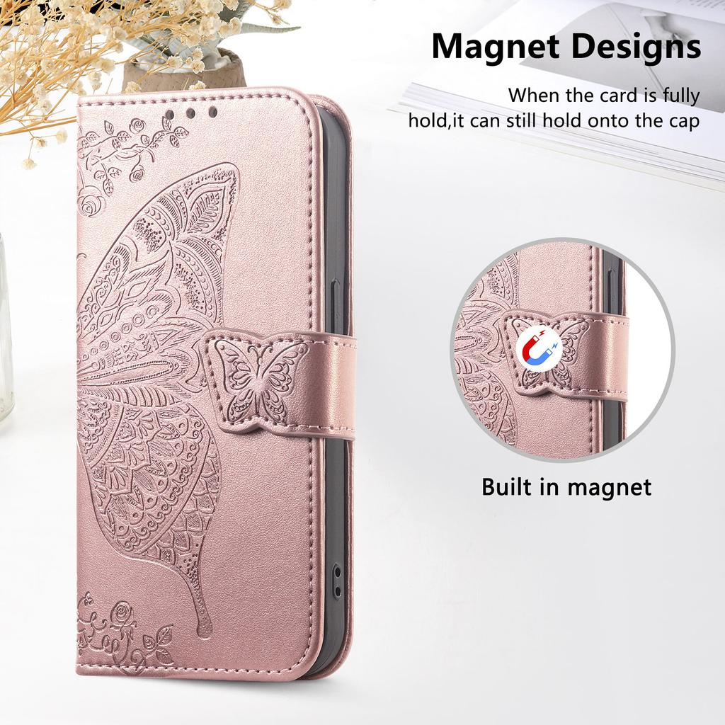 For Xiaomi Poco M7 4G (169mm) Case with Strap Butterfly Pattern PU Leather Wallet Phone Cover