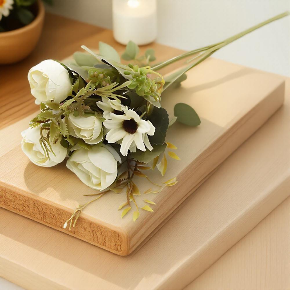 

Разноцветные чайные розы вазы домашний декор искусственные цветы поддельная ромашка пластик свадебные декоративные цветочные композиции белый