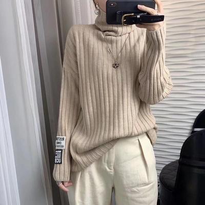 Pullover Sweater Autumn And Winter 2022 Vertical High Neck Sweater Women Loose Slouchy Pullover Solid Knitted Sweater Pullover