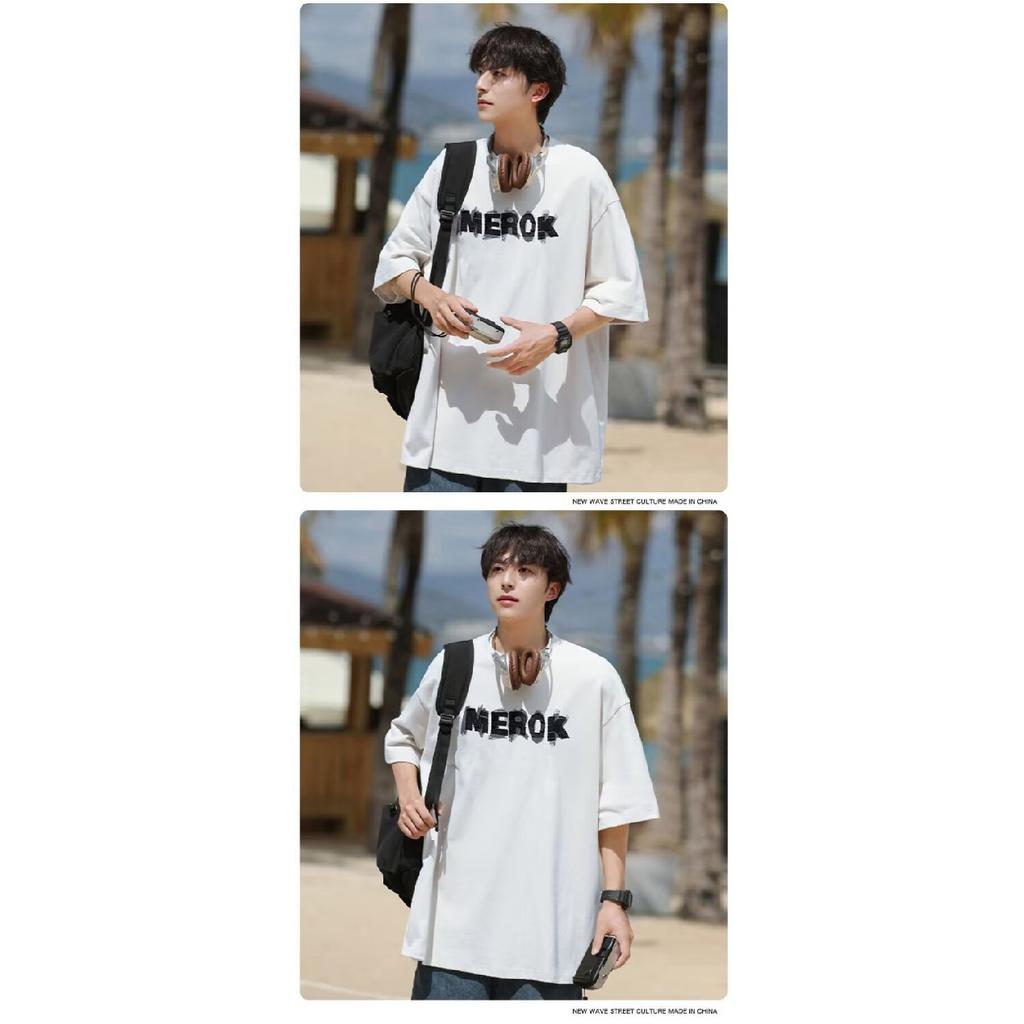 Ny kortärmad t-shirt för män på sommaren, koreansk stil trend, enkel halvärmad topp, Hong Kong-stil lös avslappnad märkes-t-shirt