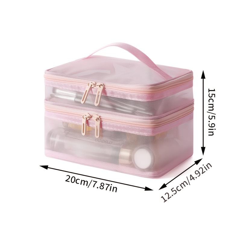Double-Layer Makeup Bag - Large Capacity, Portable Cosmetic Organizer with Mesh Design for Travel & Bathroom Storage Bags