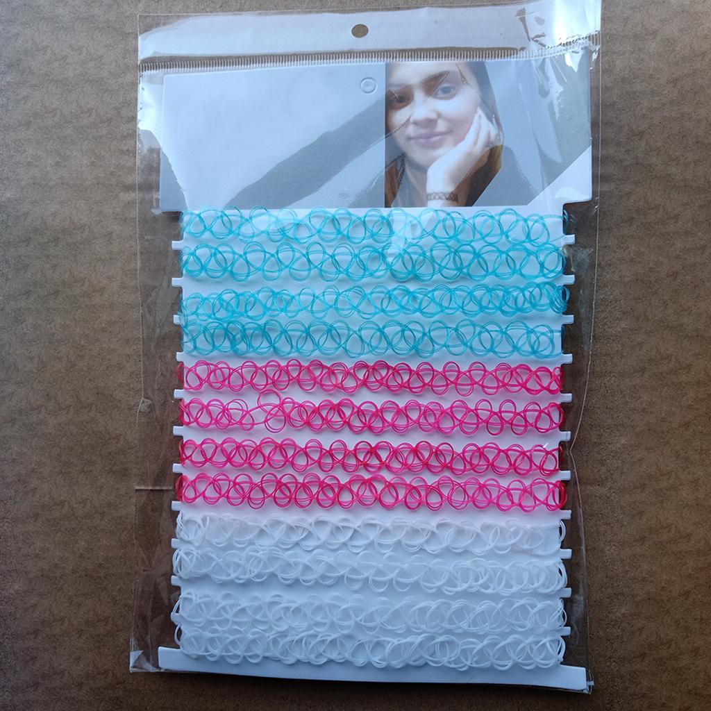 12pcs/lot Hot Sell Vintage Hippy Stretch Tattoo Choker Necklace Elastic Chocker Necklace Fishing Line Tattoo Colorful Necklace