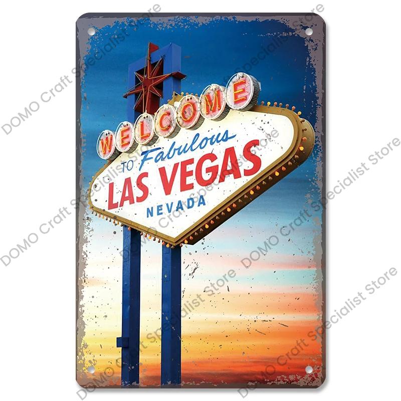 Vítejte v Las Vegas Plaque Plechové cedule Vintage Nevada Casino Kovový plakát Nástěnná dekorace pro Bar Club Man Cave