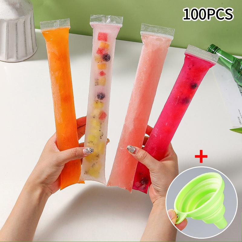 10-100Pcs Disposable Ice Bag Lattice Ice Cube Mold Self-Sealing Ice Tray Bag Ice Popsicle Mold Bags With Funnel Kitchen Supplies